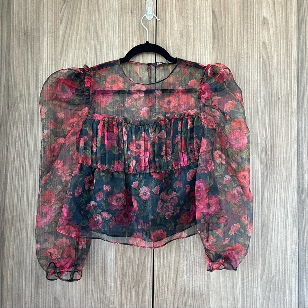 Zara Floral Print Organza Blouse